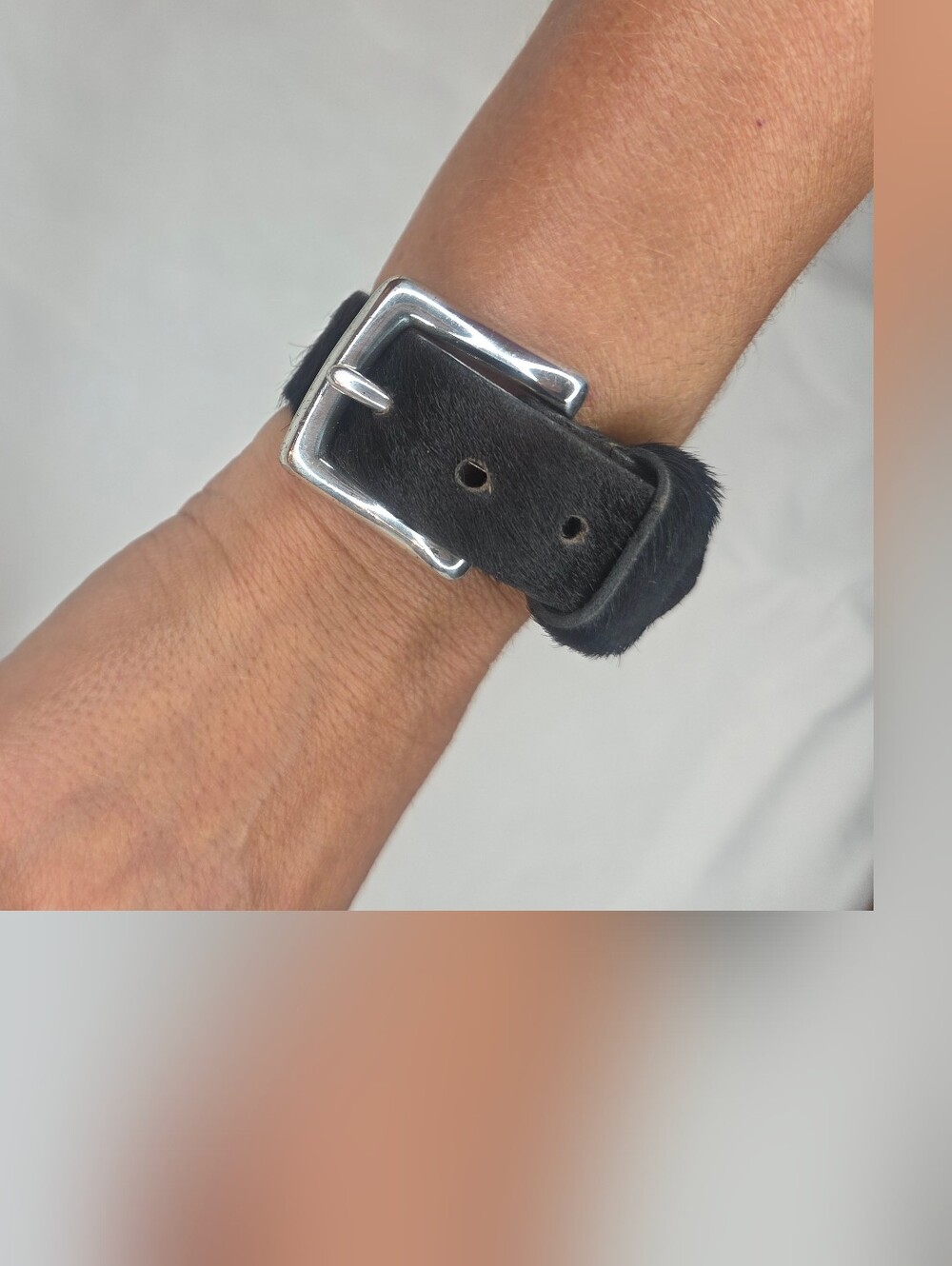 AL&C Black Calf Hair Leather Buckle Bracelet